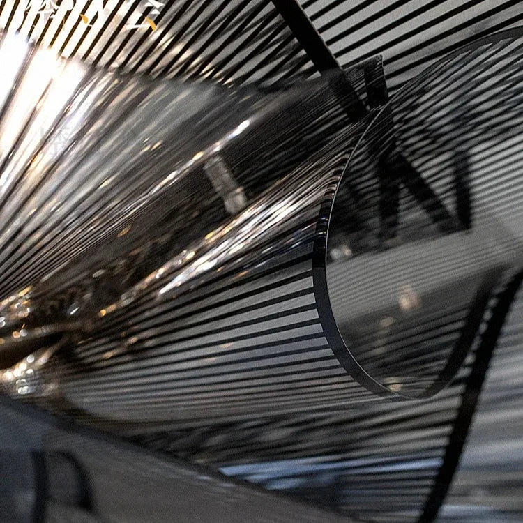 Black petal pendant chandelier in warm light with knob switch control