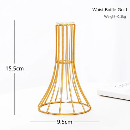 Iron art hollow gold vase with hydroponic test tube flower display