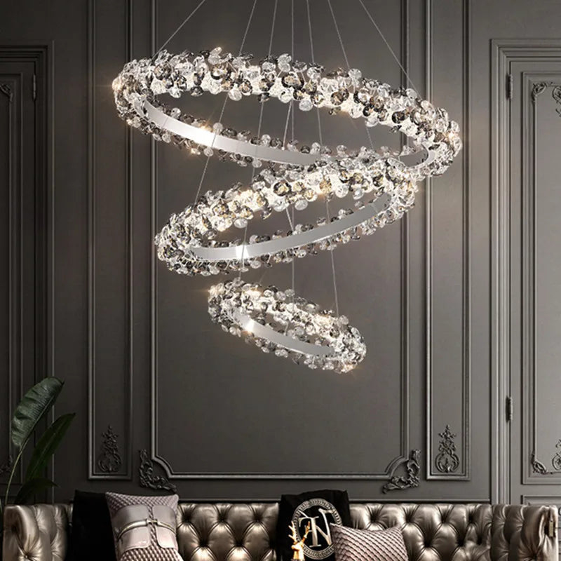 Sunflower crystal ring chandelier with radiating petals on chrome