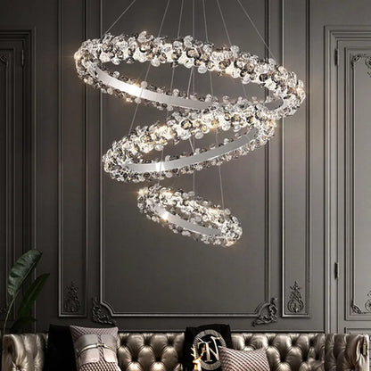 Sunflower crystal ring chandelier with radiating petals on chrome