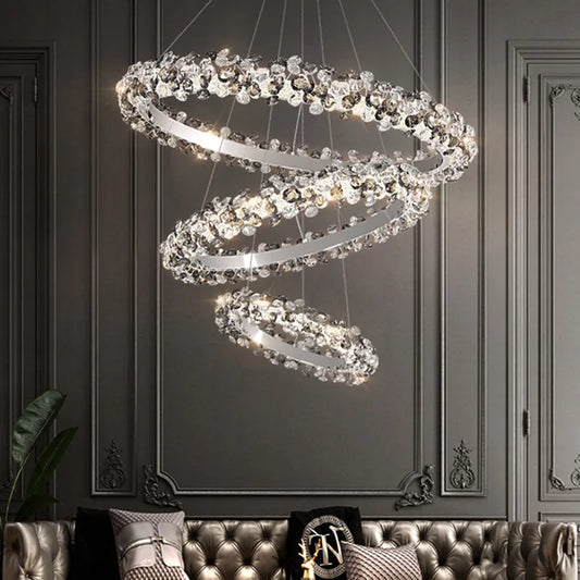 Sunflower crystal ring chandelier with radiating petals on chrome