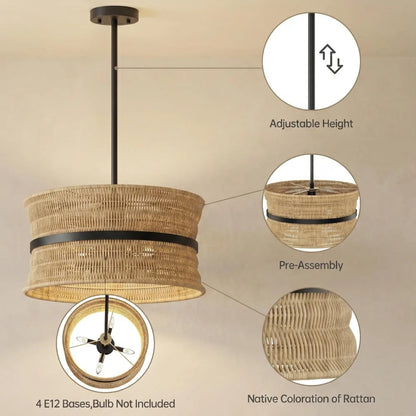 Boho Rattan 4 Light Chandelier