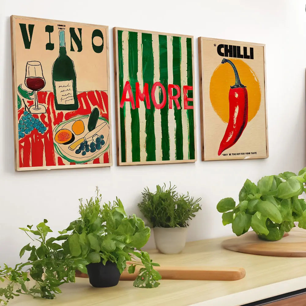 Italian Amore Wine Glass Pepper Canvas Wall Art