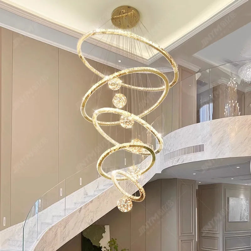 Five ring crystal chandelier with a 98.4 in adjustable cord drop