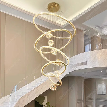 Five ring crystal chandelier with a 98.4 in adjustable cord drop
