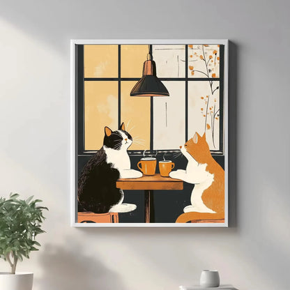 Funny Cat Coffee Cafe Vintage Canvas Wall Art