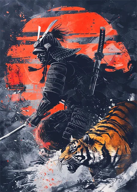 Japanese Samurai Warrior Abstract Canvas Wall Art