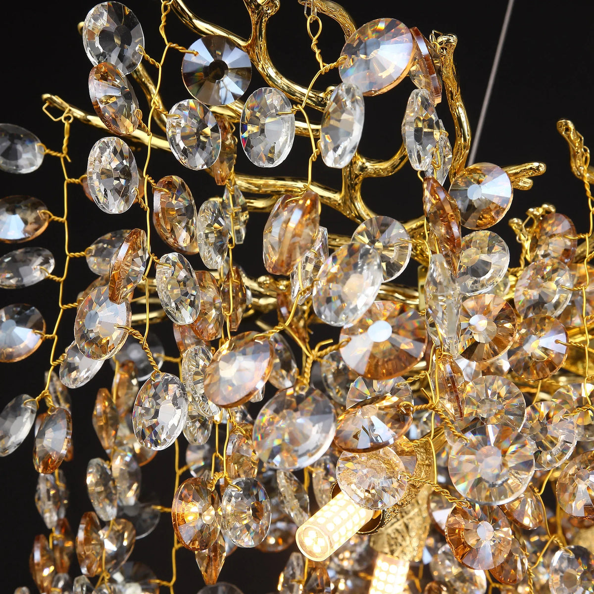 Crystal chandelier in gold, 39.4 inch round size, with cool 6000K LED light