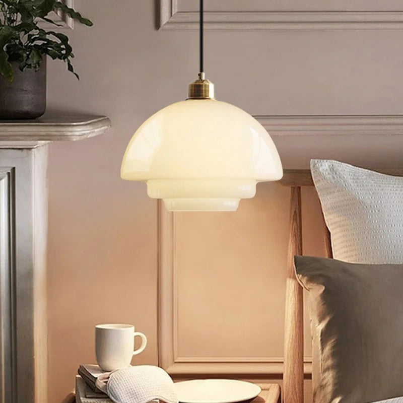 Nordic cream glass chandelier in profile A with warm light
