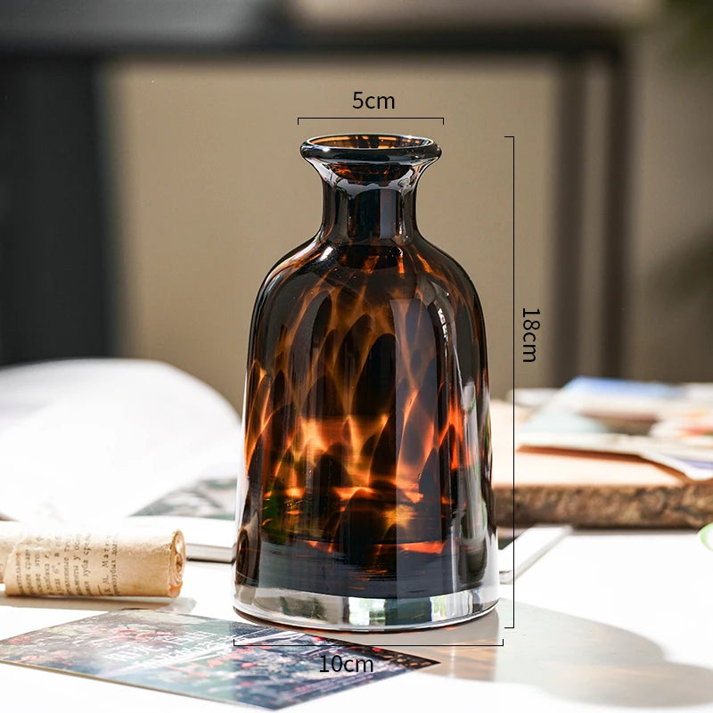 Leopard print luxury glass flower vase living room decoration
