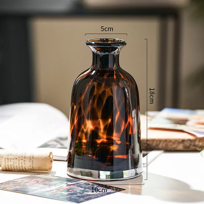 Leopard print luxury glass flower vase living room decoration
