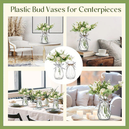 Set of clear diamond-cut plastic vases as coordinated wedding centerpiece