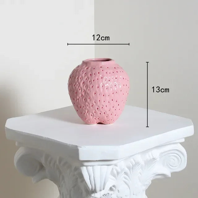 Cartoon strawberry terrarium flower vase in pink red and gray
