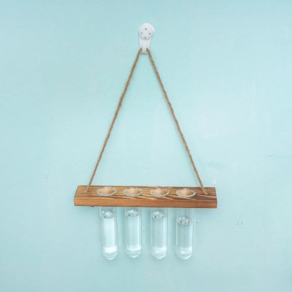 Multi-tube style B-1 glass test tube wall planter with trailing plant cuttings