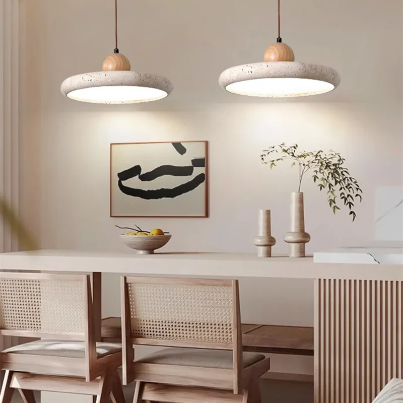 Natural travertine chandelier at 30 centimetres with warm glowing stone