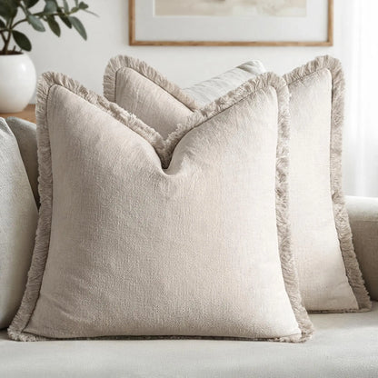 Linen Tassel Lumbar Pillow Cover