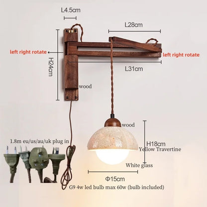 Wabi-Sabi Travertine Swing Arm Wall Sconce