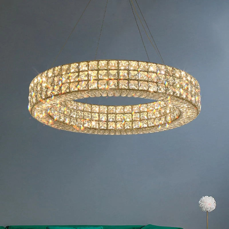 Black crystal ring chandelier at 23.6 in diameter on a cord pendant