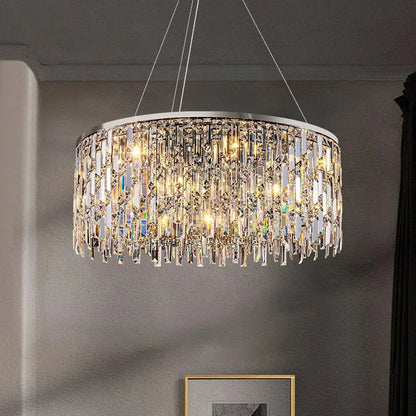 Flush mount crystal chandelier with touch switch and warm light 3000K
