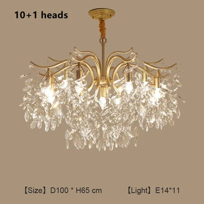 Gold crystal branch chandelier with cool white LED light output