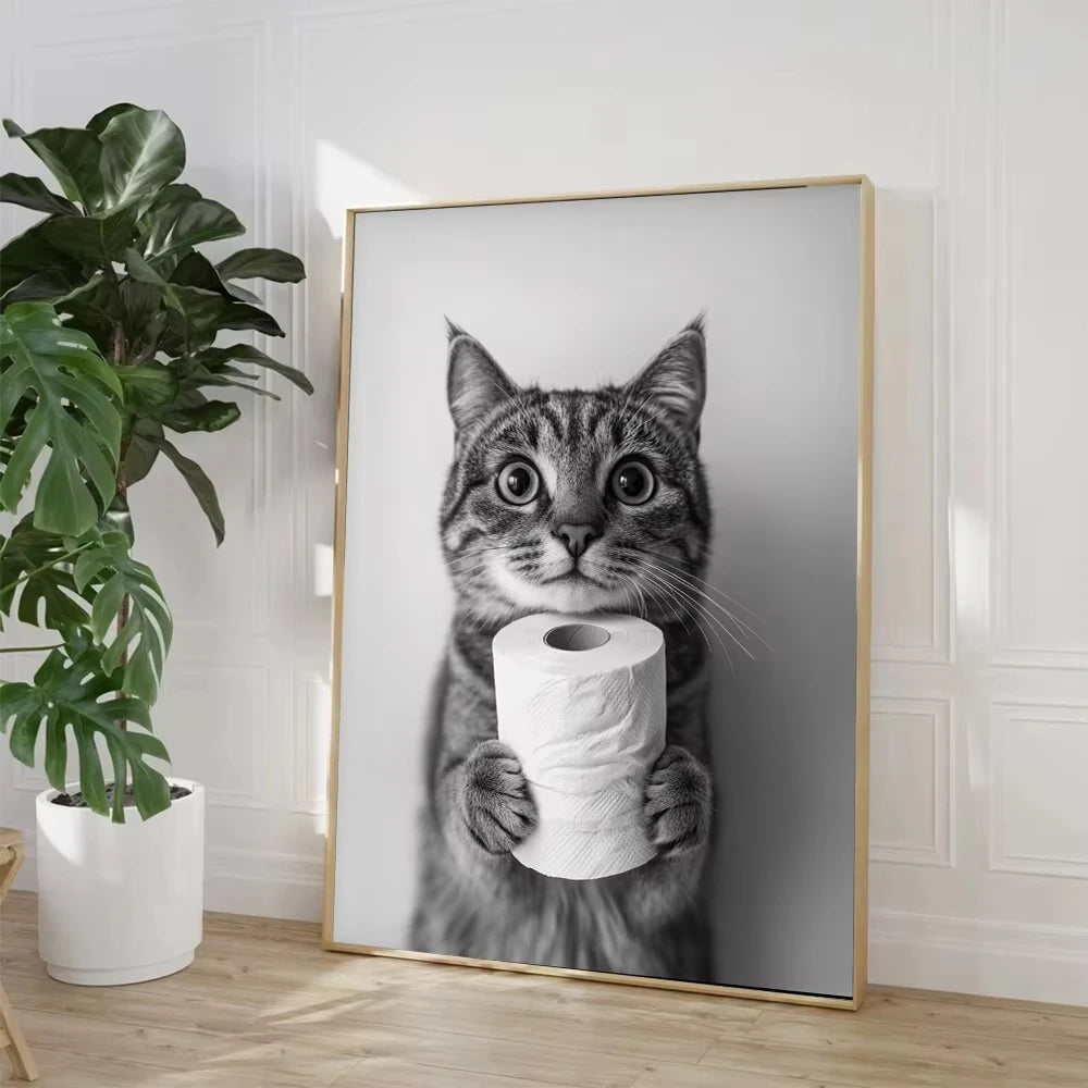 Funny Bathroom Animals Toilet Paper Canvas Wall Art