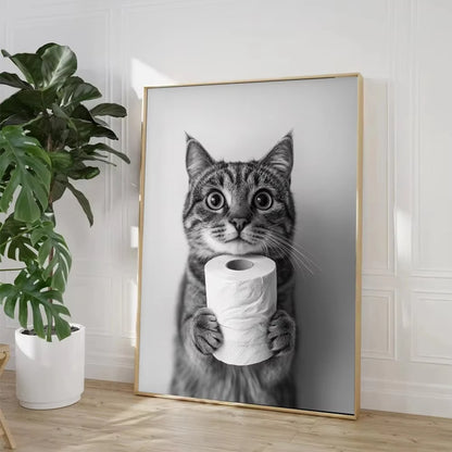 Funny Bathroom Animals Toilet Paper Canvas Wall Art