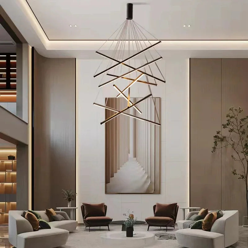 Nine bar staircase chandelier at 47.2 in wide, LED bulbs included