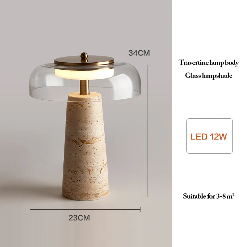 Wabi sabi travertine lamp side profile showing organic form