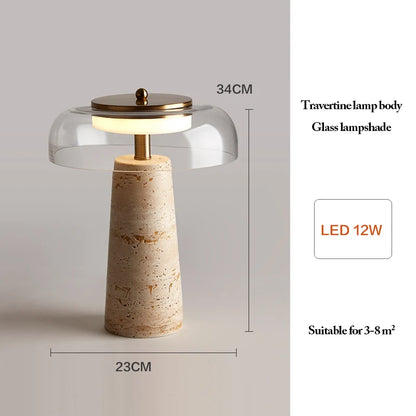 Wabi sabi travertine lamp side profile showing organic form