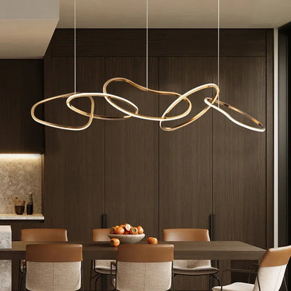 Six light rose gold chandelier spanning 150 centimetres