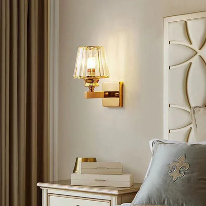 crystal wall sconce, detail view of fixture base and arm