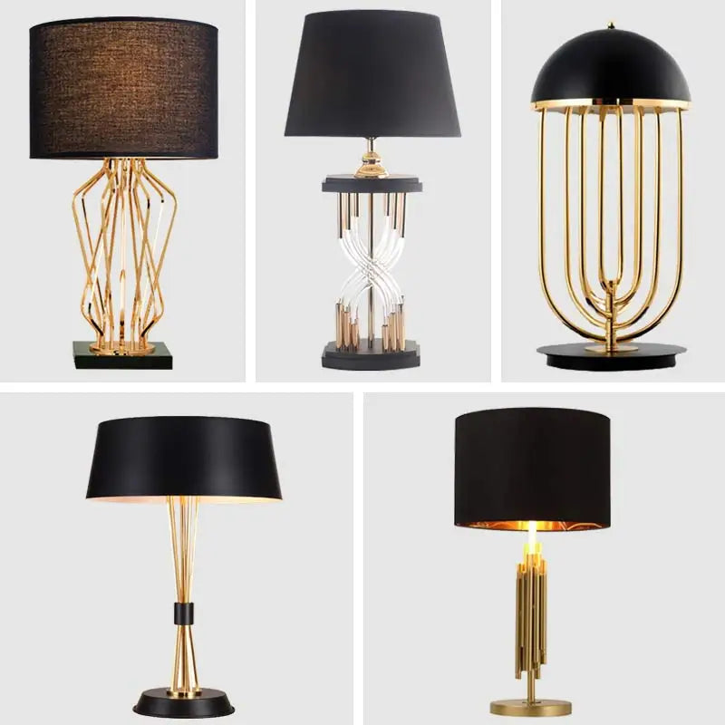 Nordic fabric bedside lamp black A style cold light front view on nightstand