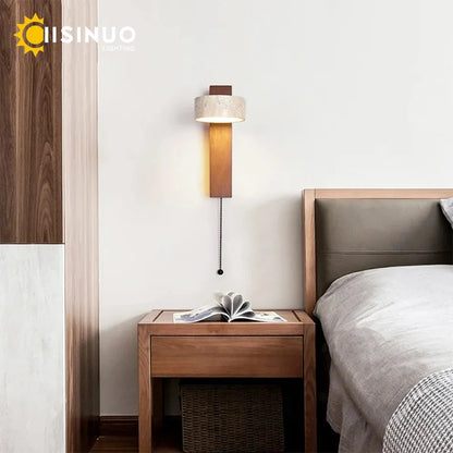 travertine stone wall sconce, side profile showing mounting depth