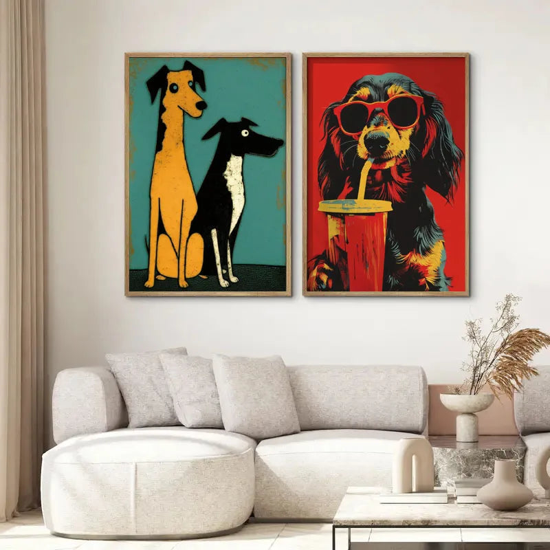 Funny Retro Dog Illustration Canvas Wall Art