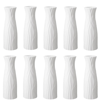 Ten-pack plastic flower vases styled with greenery and blooms