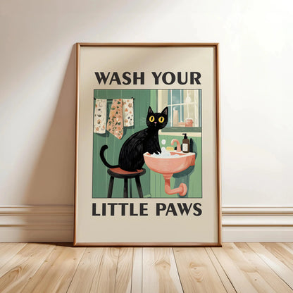 Wash Your Paws Black Cat Bathroom Canvas Wall Art