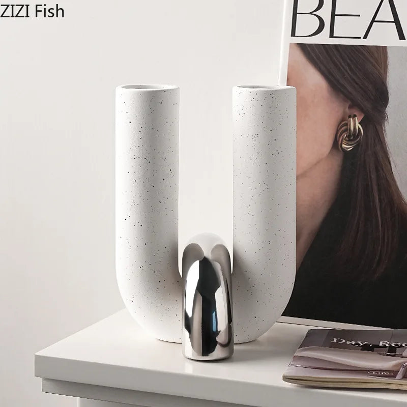 U-shaped ceramic vase flower pot porcelain desk decoration