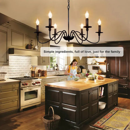 Matte black metal chandelier frame with eight bare E14 bulb sockets