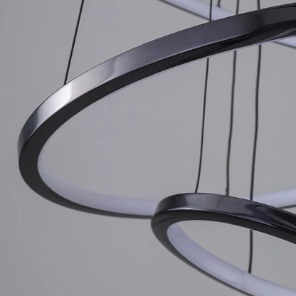 Dimmable tiered ring chandelier with remote adjustable warm to cold white