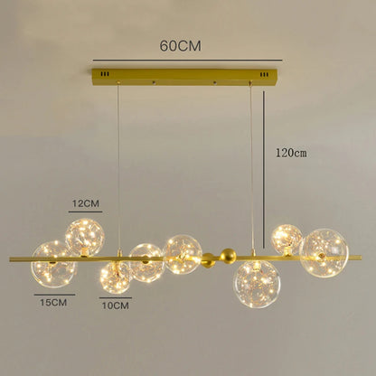 Glass and acrylic shade chandelier in arrangement C, black ironware
