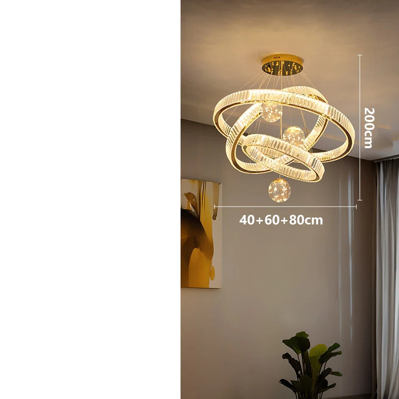 Crystal ring chandelier with touch on off and remote control switches
