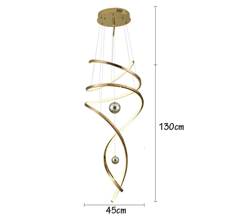 Rose gold geometric staircase chandelier with warm white LED light