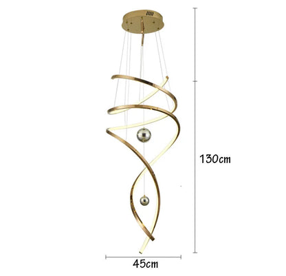 Rose gold geometric staircase chandelier with warm white LED light