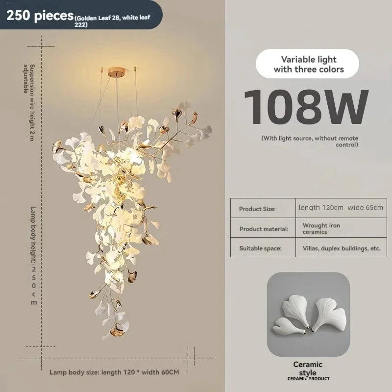 Ginkgo leaf chandelier in acrylic, 31.5 inch round size, with neutral light