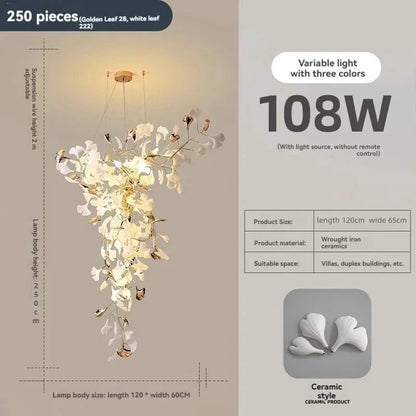 Ginkgo leaf chandelier in acrylic, 31.5 inch round size, with neutral light