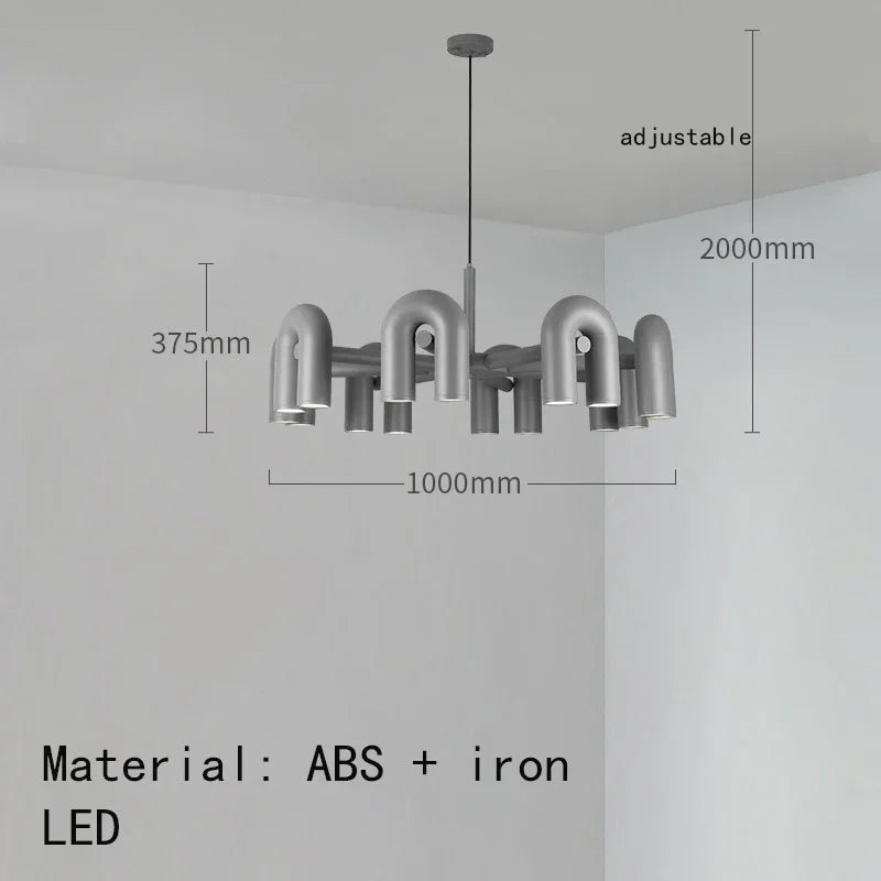 Art deco U shaped chandelier in black with repeating bent arms