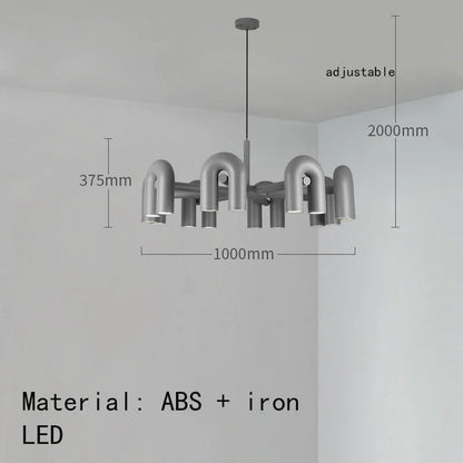 Art deco U shaped chandelier in black with repeating bent arms
