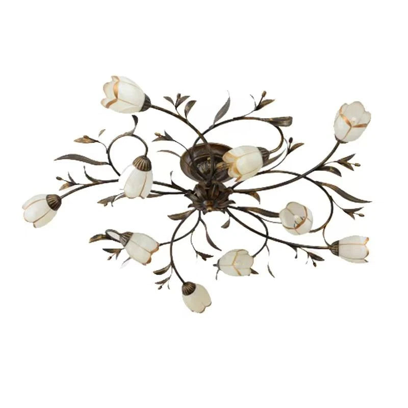 Branch chandelier with twelve glass blossom shades and included E14 LED bulbs
