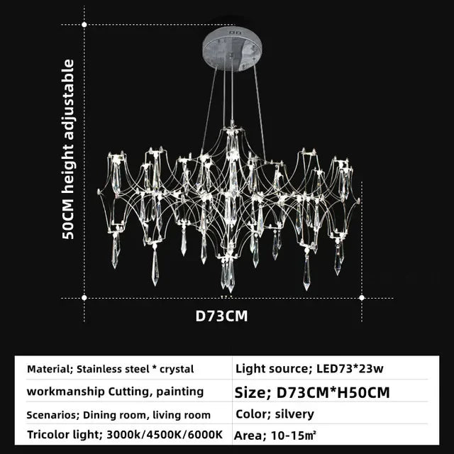 Semi-flush crystal chandelier suited to standard ceiling heights