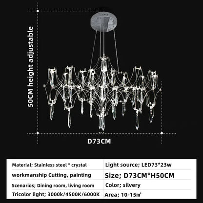Semi-flush crystal chandelier suited to standard ceiling heights